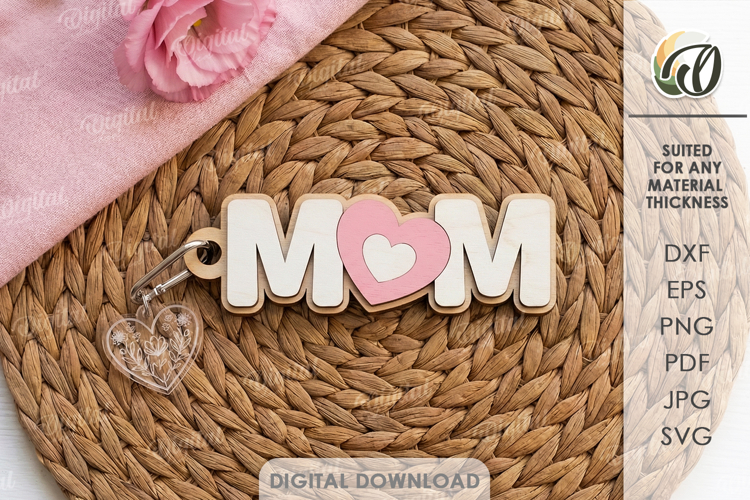 3D Mothers Day Keychain Laser Cut. Mother Keyring SVG