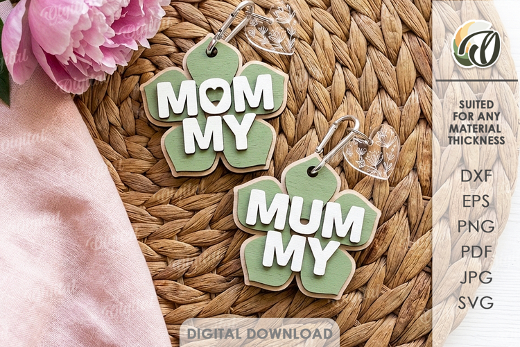 3D Mothers Day Keychain Laser Cut. Mother Keyring SVG