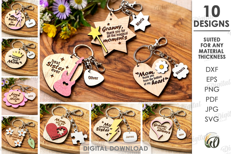 Mothers Day Keychains Bundle Laser Cut. Family Keyring SVG