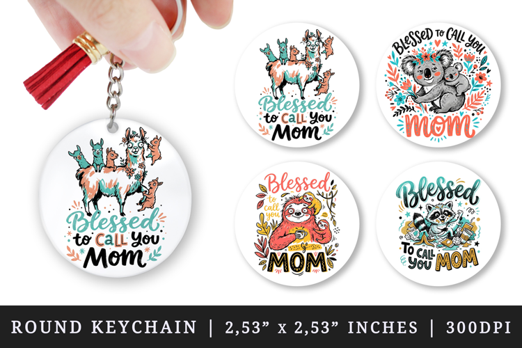 Mother's Day round keychain pintable sublimation design png