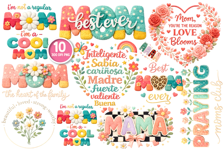 Mothers Day PNG, She is Mom PNG, Faux Yarn Mama PNG