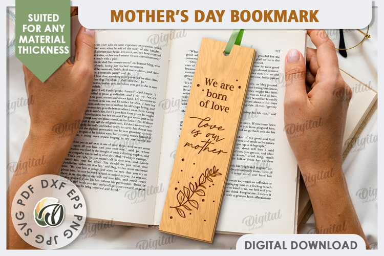 Mother's Day Bookmark Lasercut. Wooden Engraved Bookmark SVG
