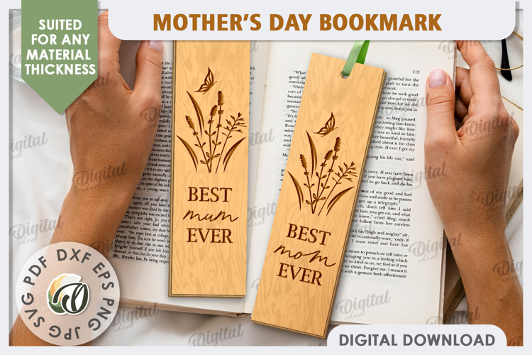 Mother's Day Bookmark Lasercut. Wooden Engraved Bookmark SVG
