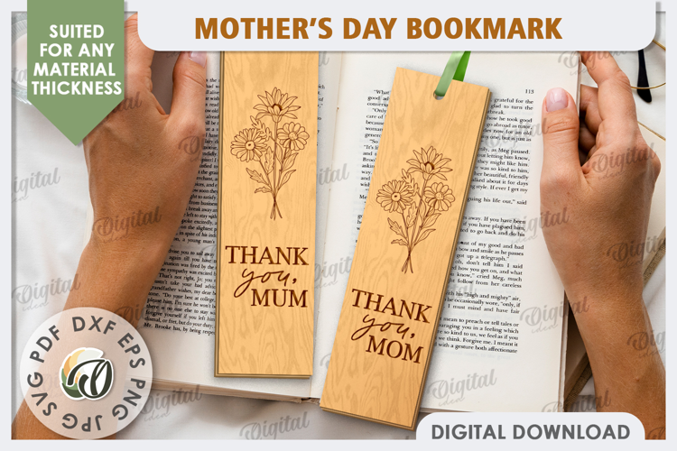 Mother's Day Bookmark Lasercut. Wooden Engraved Bookmark SVG