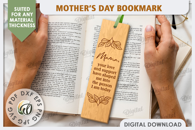 Mother's Day Bookmark Lasercut. Wooden Engraved Bookmark SVG