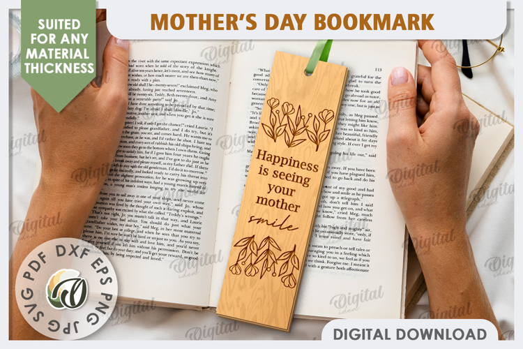 Mother's Day Bookmark Lasercut. Wooden Engraved Bookmark SVG