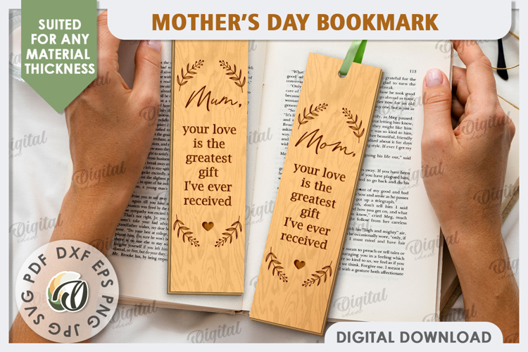 Mothers Day Bookmark Lasercut. Wooden Engraved Bookmark SVG