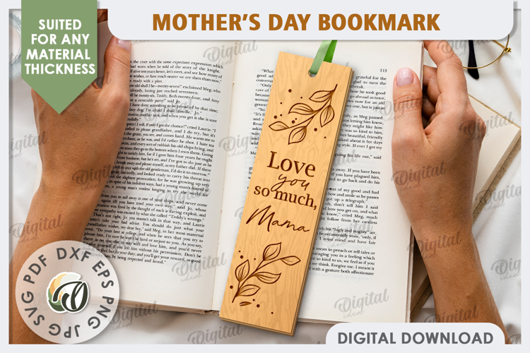 Mother's Day Bookmark Lasercut. Wooden Engraved Bookmark SVG