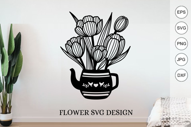Flower wall decor svg / Tulip Flowers Bouquet Png example image 1