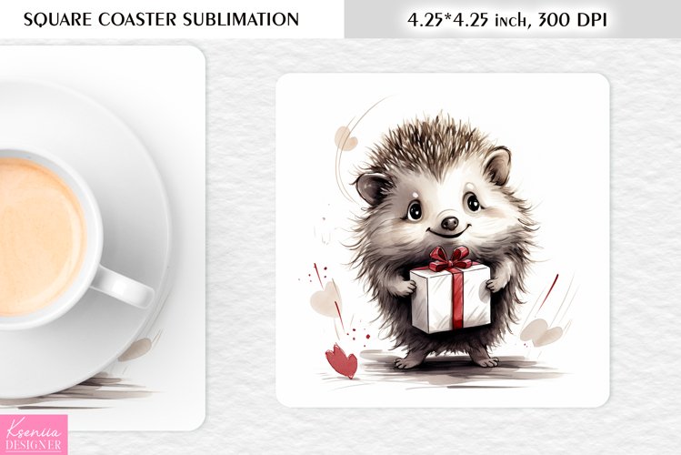 Birthday Cartoon Hedgehog l Mothers Day Square Coaster Desig example image 1
