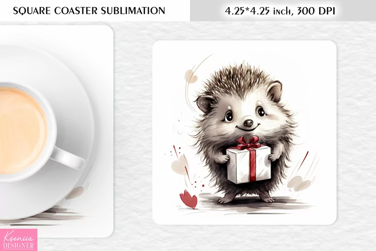 Birthday Cartoon Hedgehog l Mothers Day Square Coaster Desig