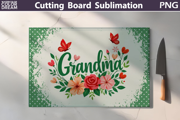 Mothers Day Cutting Board | Grandma Floral Sublimation