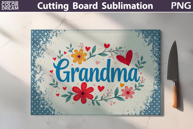 Mothers Day Cutting Board | Grandma Floral Sublimation