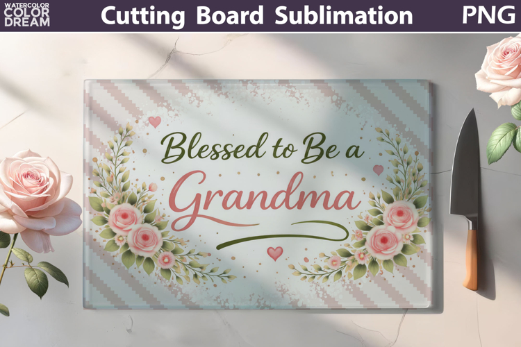 Blessed Grandma Cutting Board Design | Floral Kitchen Sublim
