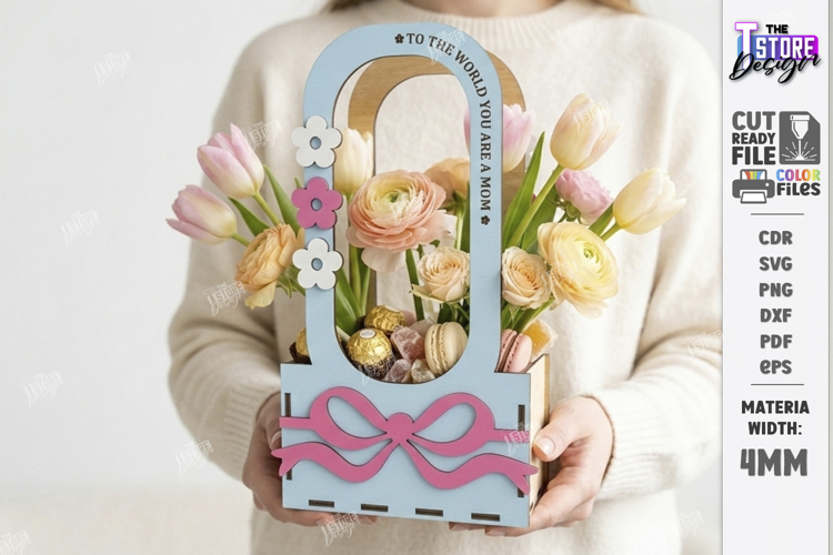 Mothers Day Flower Holder Laser Cut | Gift Basket SVG | CNC