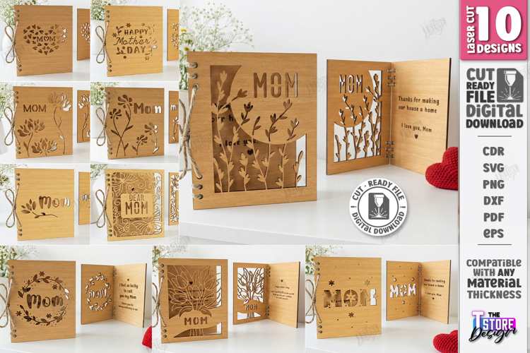 Mothers Day Greeting Cards Laser Cut Bundle | Floral Cards