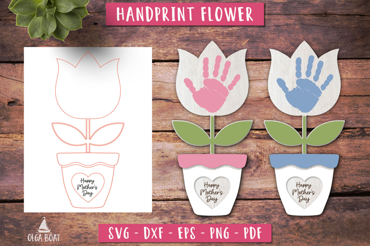 Mothers Day Handprint Flower Tulip Laser cut design