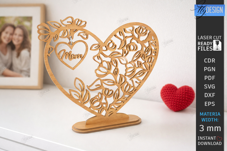Mothers Day Hanging Heart Laser Cut | Floral Heart SVG |CNC