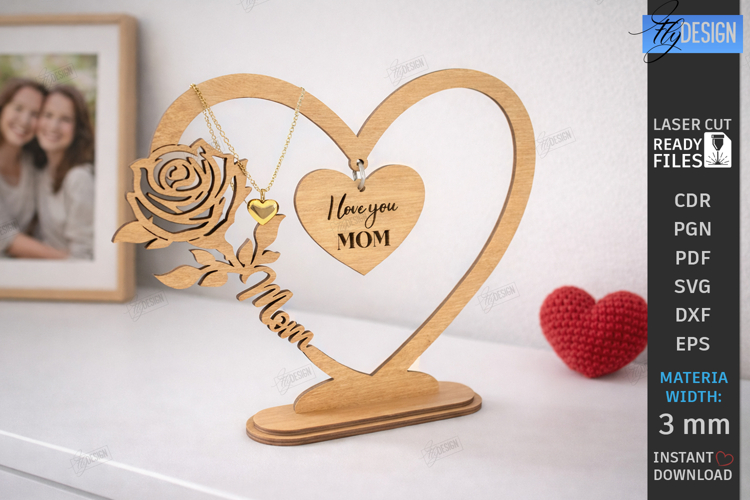Mothers Day Hanging Heart Laser Cut | Floral Heart SVG |CNC