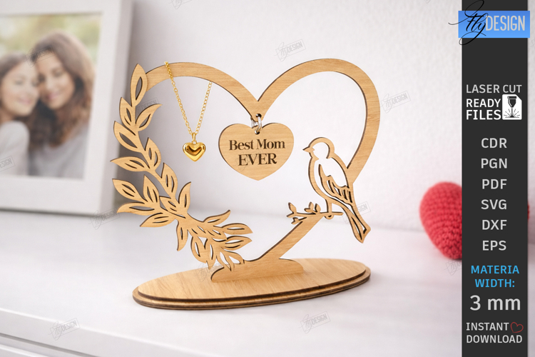 Mothers Day Hanging Heart Laser Cut | Floral Heart SVG |CNC