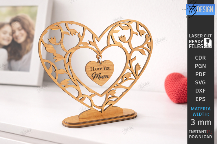 Mothers Day Hanging Heart Laser Cut | Floral Heart SVG |CNC