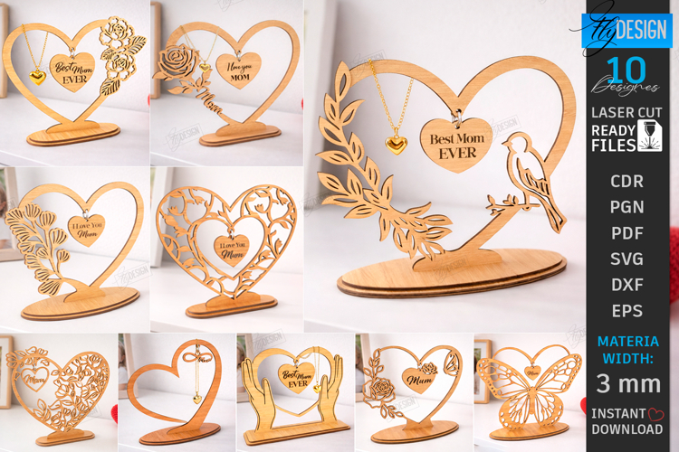 Mothers Day Hanging Hearts Laser Cut Bundle | Floral Hearts