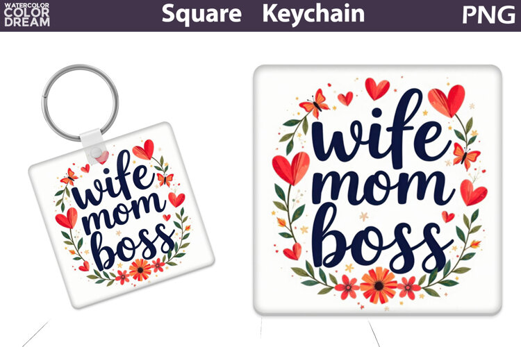 Mothers Day Square Keychain | Mom Sublimation example image 1