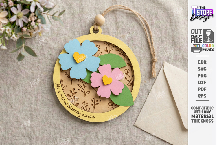 Mothers Day Floral Ornament Laser Cut | Gift Tag SVG | CNC