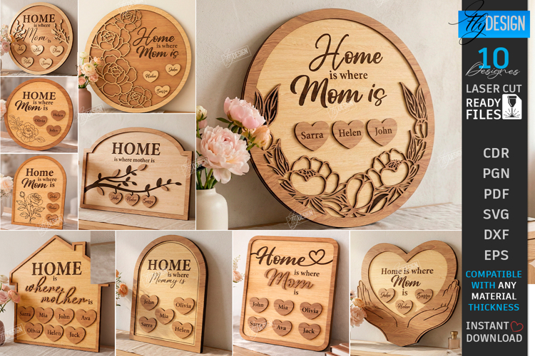 Family Name Signs Laser Cut Bundle | Mothers Day Gift Idea
