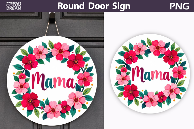 Mama Floral Round Sign | Flower Wreath Door Hanger