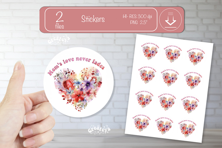 Mother’s Day Round Stickers PNG Printable watercolor Floral