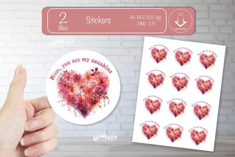 Mother’s Day Round Stickers PNG Printable watercolor Floral