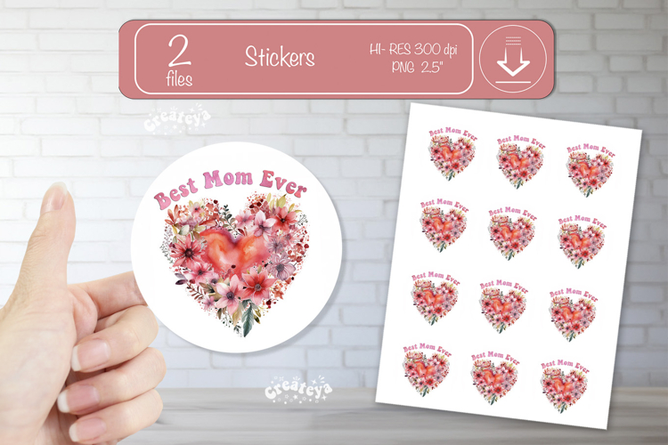 Mother’s Day Round Stickers PNG Printable watercolor Floral