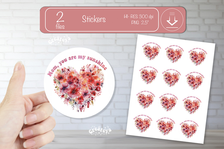 Mother’s Day Round Stickers PNG Printable watercolor Floral