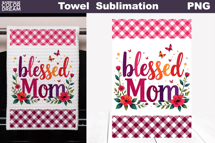 Blessed Mom Floral Kitchen Towel | Mother Gift Print
