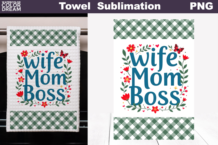 Wife Mom Boss Floral Kitchen Towel | Mother Gift Print