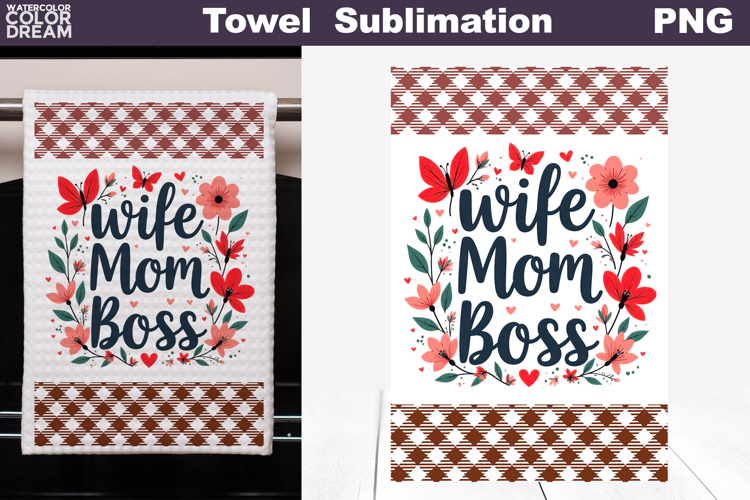 Wife Mom Boss Floral Kitchen Towel | Mother Gift Print