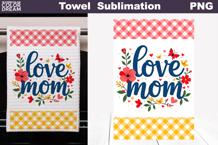 Love Mom Floral Kitchen Towel | Mother Gift Print