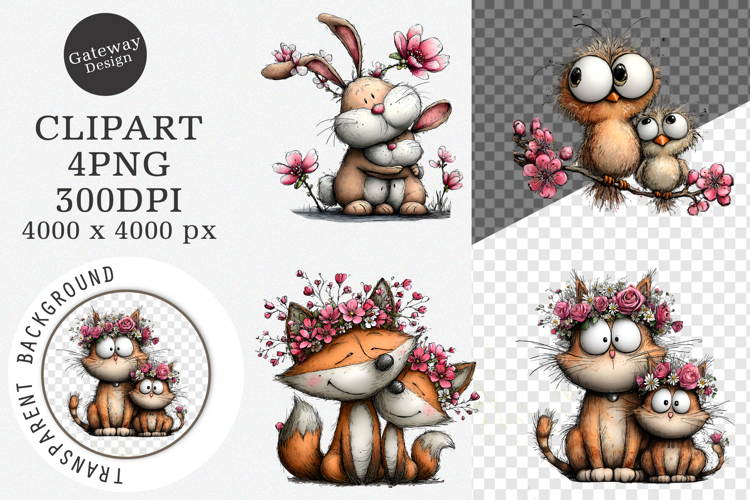 Mothers Day Watercolor Animals Clipart - Watercolor Animals