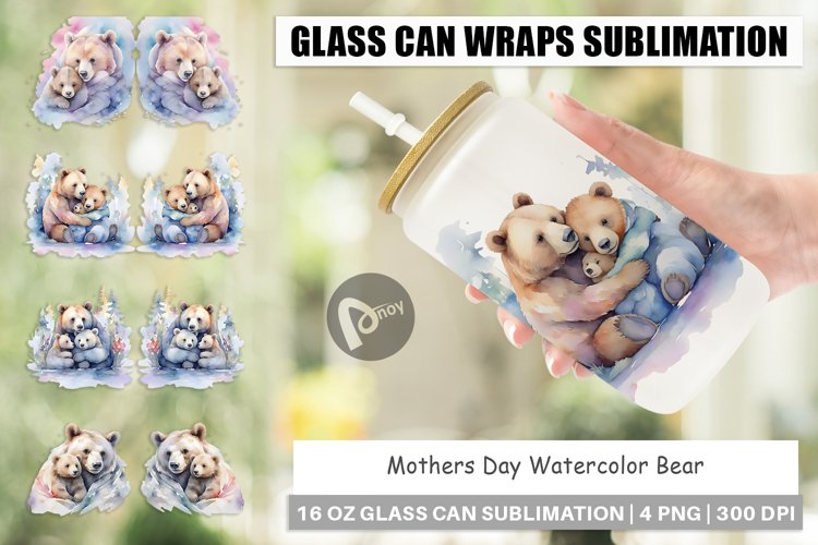 Glass Can Wraps Mothers Day Bear
