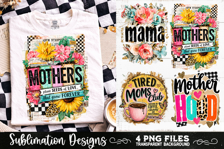 Trendy Mama PNG , Retro Collage Mama 4 Designs Sublimation