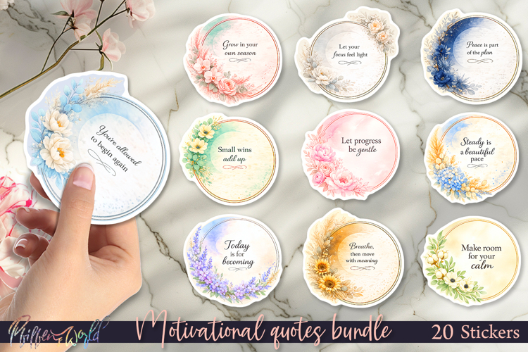 Floral Motivational Stickers | Affirmations Quotes Bundle