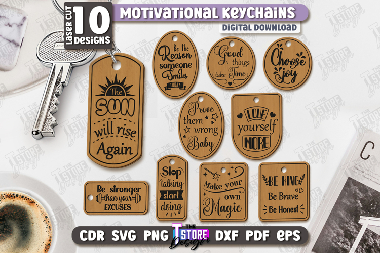 Motivational Keychains Laser Cut Bundle, Engraved Keychains
