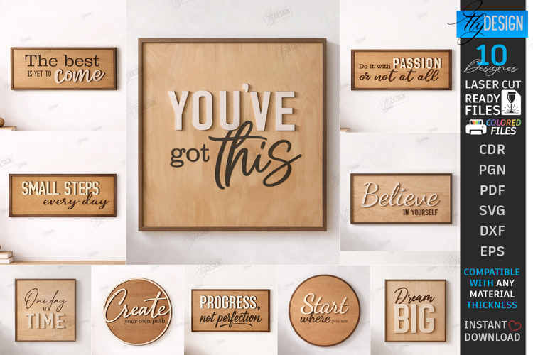 Motivational Wall Sign Laser Cut Bundle | Inspirational SVG