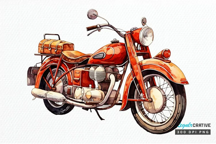 Motorbike Vintage Watercolor Sublimation PNG Clipart
