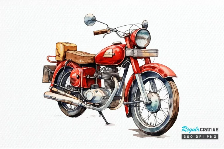 Motorbike Vintage Watercolor Sublimation PNG Clipart