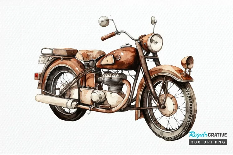Motorbike Vintage Watercolor Sublimation PNG Clipart