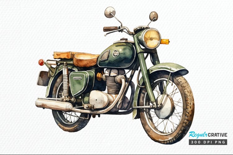 Motorbike Vintage Watercolor Sublimation PNG Clipart