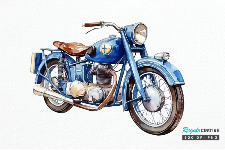 Motorbike Vintage Watercolor Sublimation PNG Clipart