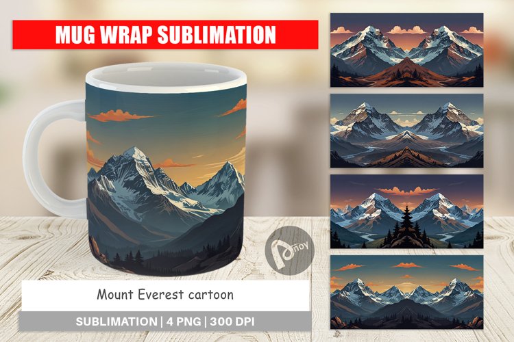 Mug Wrap Design Cartoon Mount Everest